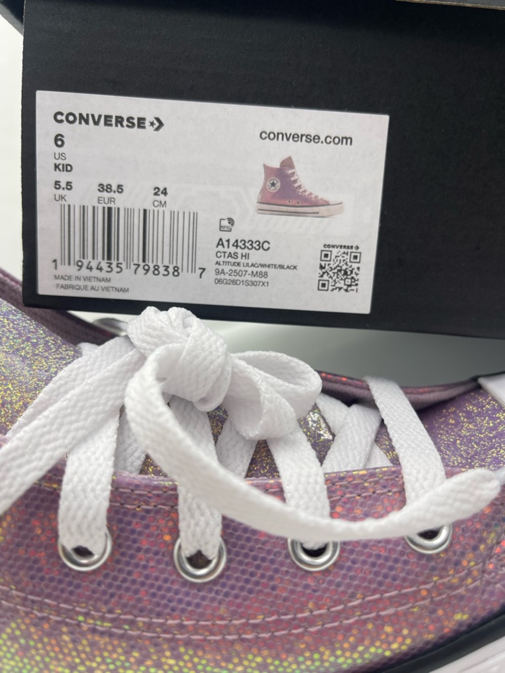 Converse WMNS 8 CTAS Hi Altitude Lilac White Black A14333C High Top Sneakers - Picture 13 of 15